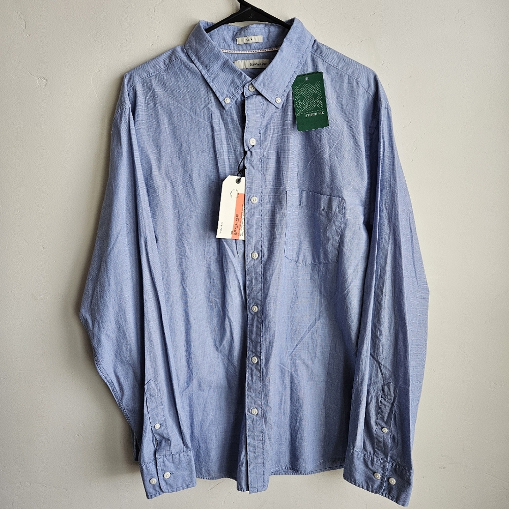 Hawker Rye Slim Fit Button Up Shirt XL Essential Wash Long Sleeve NWT Light Blue
